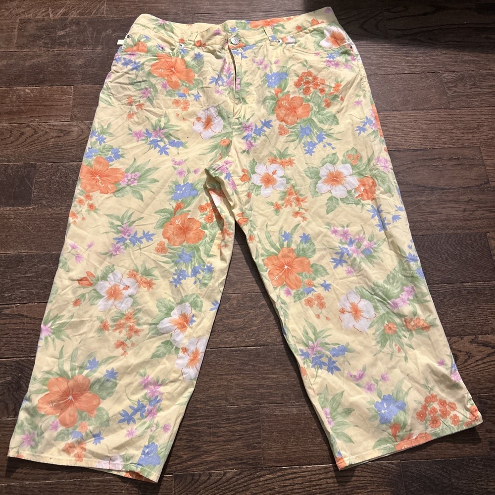 Lauren Ralph Lauren Capri Pants Womens 14‎ Yellow Green Orange Floral Print